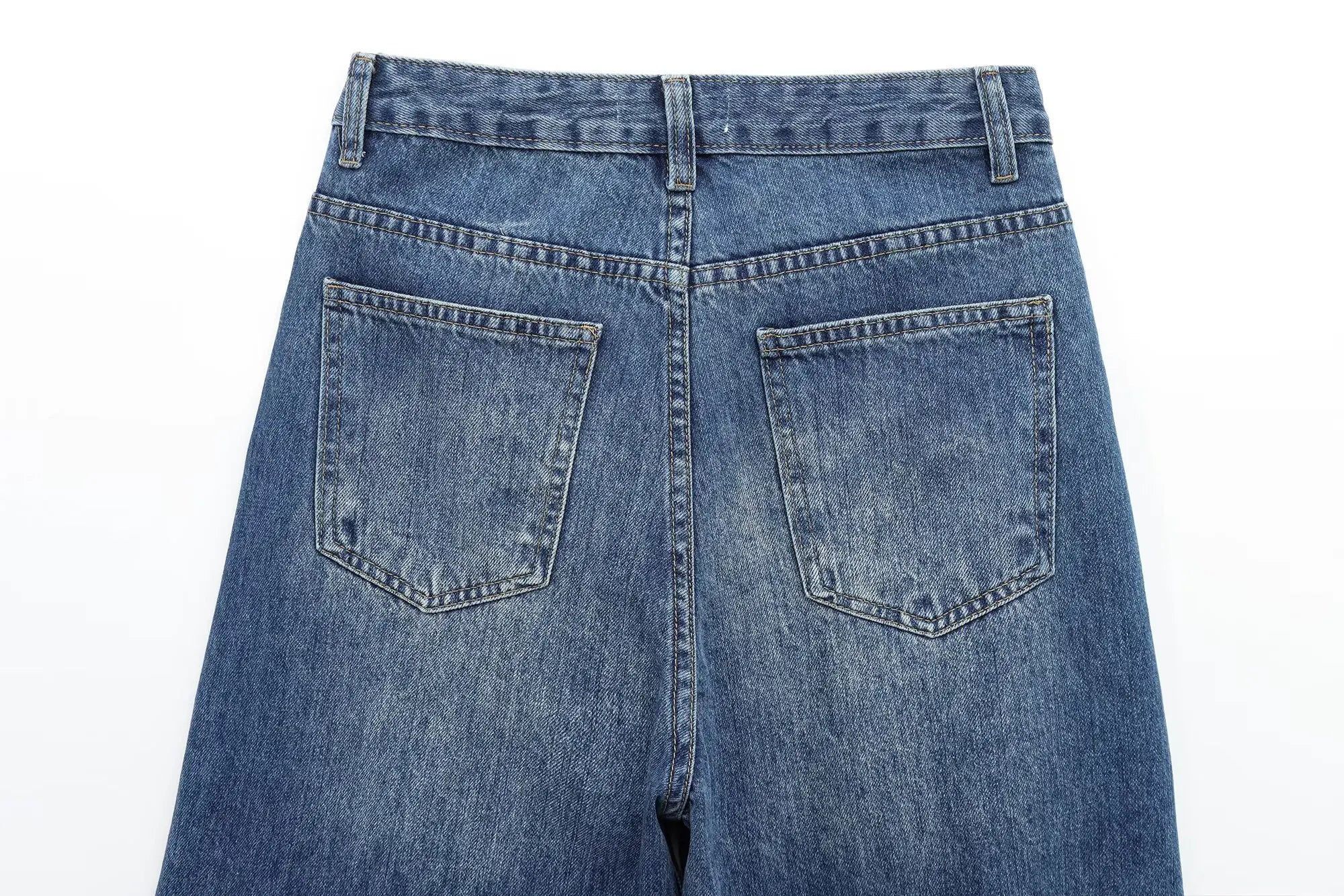 Women's new chic fashion asymmetrical waist design loose high waist wide leg jeans retro side pocket zipper women's denim pants