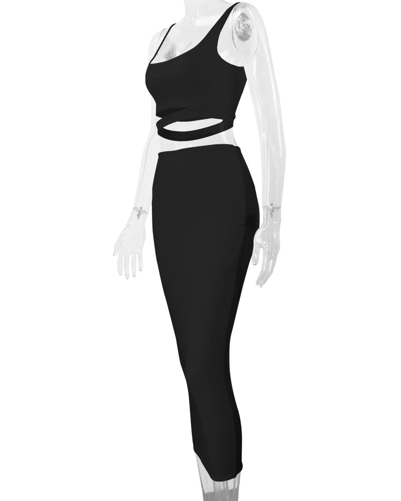 Women Dress Elegant Long Dresses Party Night Dress Women Dresses Woman Female Clothing Sexy Pleated Hollowout Two-piece Dress