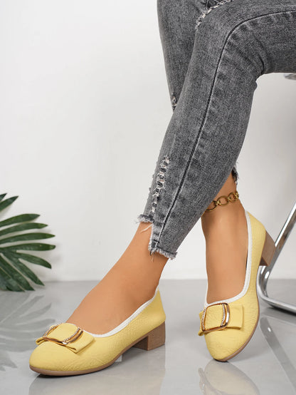 Women's shoes 2025 Soft Sole and Soft Surface Single Shoes Summer New Shallow Mouth Metal Buckle Non-slip Square Heel Shoes