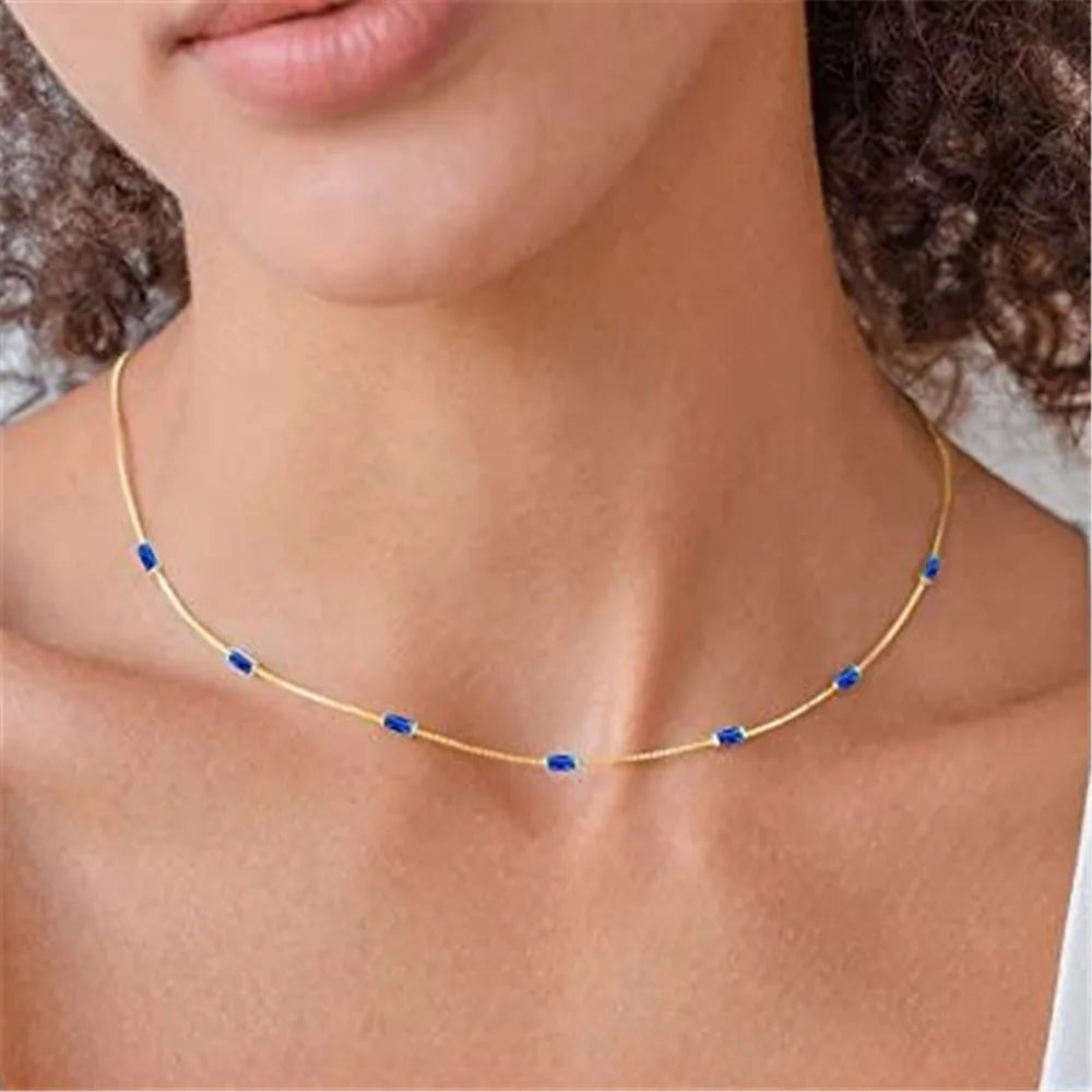 CANNER Necklace For Women Silver 925 Sterling Colored Zircon Collarbone Chain Trendy Jewelry Delicate Simple Long Thin Chain