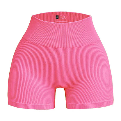 High-waisted Yoga Pant For Women, Designed To Lift And Shape, Tight-fitting With Solid Color And Ribbed Texture, Sports  Shorts