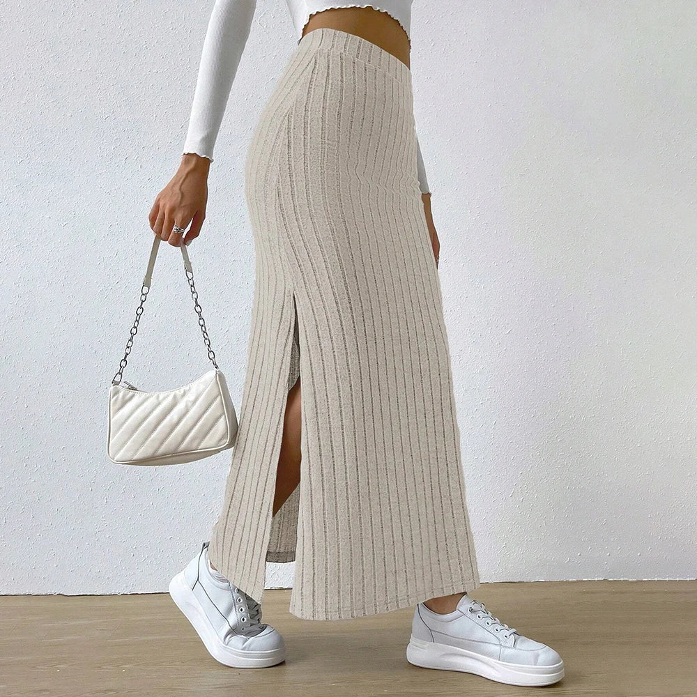 Women Skirt Spring Summer  High Waisted Elastic Slim Hip Knitted Sexy Bodycon Midi Skirt Female Clothing M L XL XXL