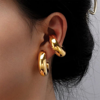 1 Pair Smooth Circle C Shape Clip Earrings For Women Lightweight Without Piercing Cartilage Ear Cuff Gold Silver Color Earrings