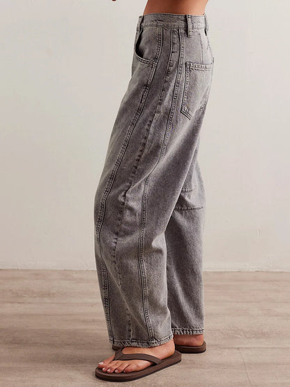 Women's Four Seasons New Fashion Low-rise Jeans Casual Loose Wash Wide-leg Pants Women's Simple Comfortable Straight Leg Jeans