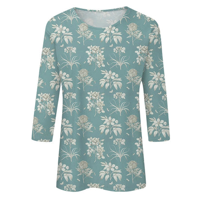 2024 Women Summer Tops Comfortable T Shirt Fashion Flower Print Round Neck 3/4 Sleeve Tops Soft Versatile Pullover Ropa De Mujer