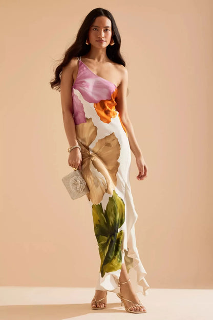Women's Dress 2025 New Summer Floral Print One-shoulder Elegant Party Evening Maxi Dresses Fashion Vacation Beach Dress